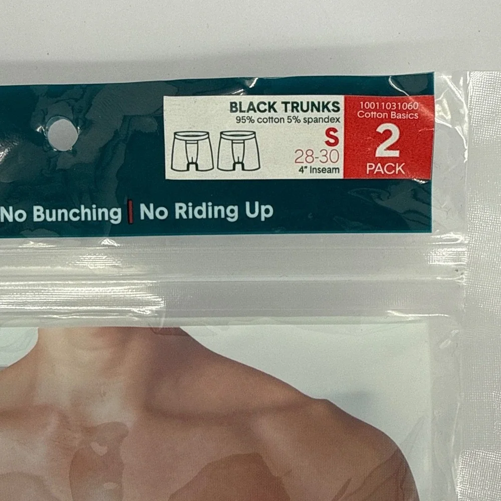 Tommy John Cotton Basics Black Trunks 2 Pack Mens Size Small 28-30 4in Inseam